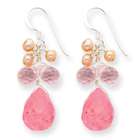 Jewelry Adviser earrings Sterling Silver Rose Quartz/Pink Crystal 