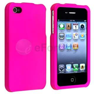 Hot Pink Rubber Hard Snap on Case Cover+PRIVACY FILTER Film for iPhone 