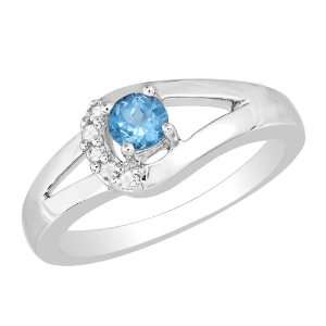   Color Round Topaz and Diamond White 14K Gold Engagement Ring Natural
