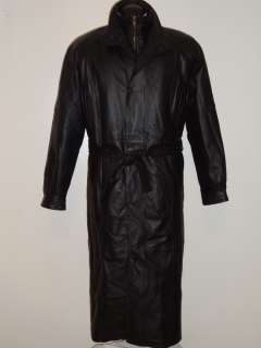   Leather Lined & Insulated Long Trench Coat Jacket Belt L NEW  