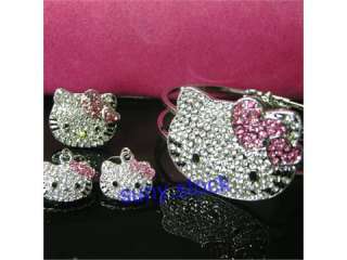 Beautiful fashion pink hello kitty bracelet and ring earring set A59 