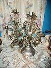 CHIC SILVER ITALIAN TOLE CANDELABRA LAMPS SHABBY TURQUOISE ROSES PARIS 