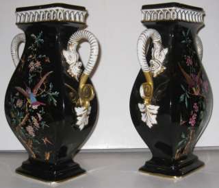 Pair Antique Japanese Aesthetic Painted Porcelain Vases  