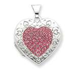   Jewel & Gift Sterling Silver Pave Pink Crystal 21mm Heart Locket