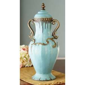   17 Weathered Blue & Gold Antique Style Decorative Urn