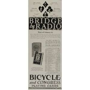  1928 Ad Radio Bridge Game Bicycle Congress Playing Card 