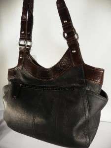 NWT Tignanello Retro Leather Shopper Handbag with Contrast Trim~Black 