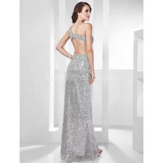 Silver Sexy Stunning One Shoulder Sequined Long Prom Party Gown 
