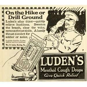  1919 Ad William H. Ludens Menthol Cough Drops Military 