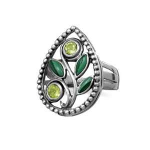   and Leaf Design Peridot and Malachite Ring Sterling Silver Jewelry