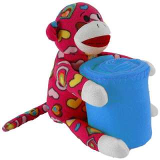 Sock Monkey Doll 16 Pink Peace Design w Throw Blanket  