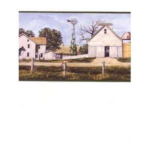 Green Amish Farm Wallpaper Border 
