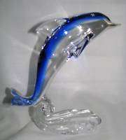 GLASS WORK COBALT BLUE DOLPHIN FIGURINE MURANO STYLE  