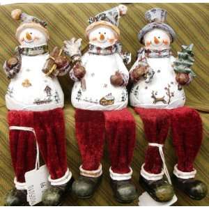    Set of 3 Dangling Leg Snowmen Rustic Woodsy