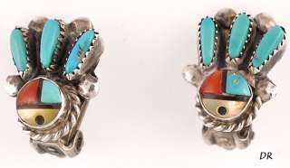 Native American Sterling Turquoise MOP Coral Earrings  