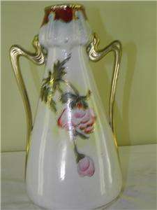 ANTIQUE NIPPON MORIAGE VASE VERY ORNATE GILDED HANDLES HAND PAINTED 