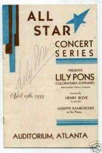 Lily Pons Opera Soprano Signed Autograph 1933 Program  