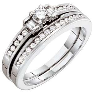  10k White Gold Round & Baguette Diamond Ladies Bridal Ring 