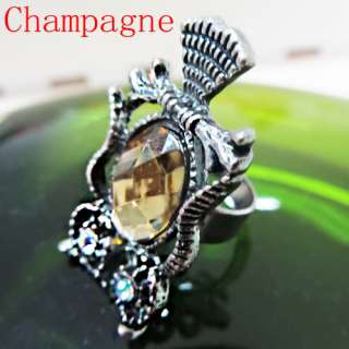   Crystal Gemstone Owl Finger Ring Adjustable Women Jewelry Gift  