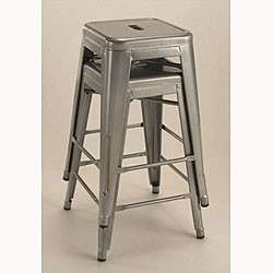 24 Stackable Silver Metal Counter Stools (Set of 2)  