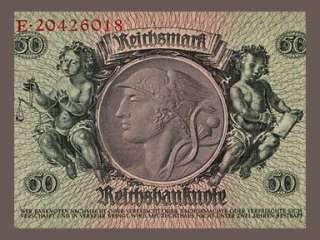 50 REICHSMARK Banknote GERMANY 1933   God MERCURY   AU  