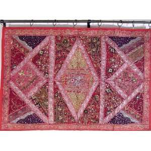   Crimson Pink Ethnic Sari Tapestry Wall Decor