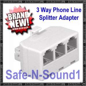 Modular Phone 3 Way Splitter Adapter 4 conductor RJ11  