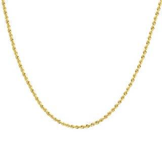 Duragold Mens 14k Yellow Gold Hollow Diamond Cut Rope Chain Necklace 