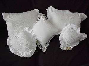 White Lace, Cutwork, Ebroidered Cotton Pillows  