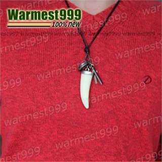 Genuine Mens Leather Necklace Wolf Tooth Dog Tag Cross Pendant Choker 