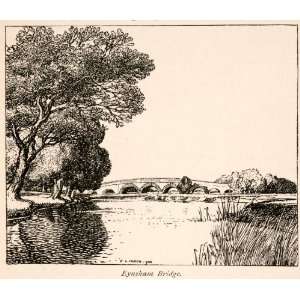  1906 Wood Engraving Eynsham Toll Bridge Landscape 
