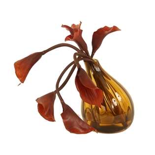 DDI 15627 Waterlook Silk Brown Calla Lilies in an Amber Glass Gourd 