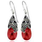 Joolwe Sterling Silver Garnet Glass and Marcasite Teardrop Earrings