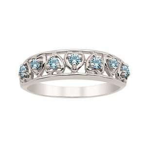  Aquamarine Birthstone Embedded Hearts Ring Jewelry