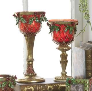 NEW RAZ Imports Stemmed Holly Votive Candle Holders s/2  