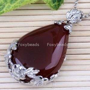 RED AGATE DROP FLOWER GEMSTONE NECKLACE PENDANT BEAD 1P  