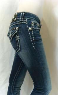   ME Womens Jeans Glitz Glam Crystal Wide Pick Stitch Skinny Leg  