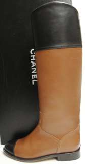CHANEL CC Logo Classic Knee High Riding Boots Shoes 37.5/38  