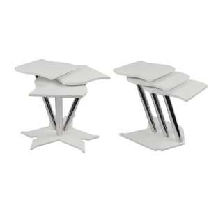  White Color 3 Pcs Lacquer Finish Nesting Tables Set with 2 
