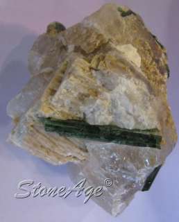 TOURMALINE Green on Rough QUARTZ Natural Crystal Stone  