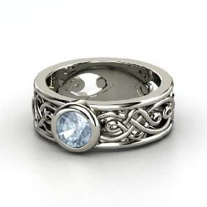    Alhambra Ring, Round Aquamarine Sterling Silver Ring Jewelry