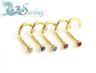 LOT OF 5 *18K* GOLD PLATED NOSE RINGS SCREWS STUD 18G  