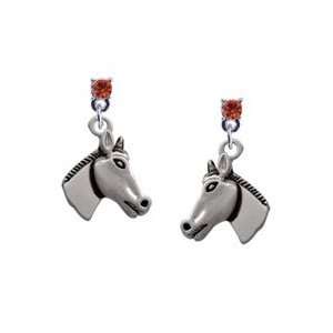Horse Head Hyacinth Swarovski Post Charm Earrings [Jewelry]