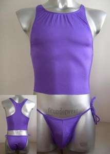 New Mens Sexy Stretch Briefs Bodysuit Purple 2pc#BD39  