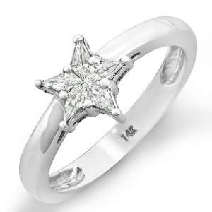 14k White Gold Noble Cut Star Shaped 5 Stone Diamond Ladies Bridal 