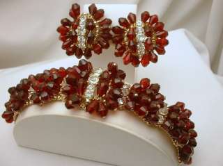 Vintage Red Crystal Bracelet Earrings Set Cha Cha  