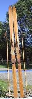 VINTAGE Wooden Skis 80 HICKORY + OLD Bamboo Ski Poles  