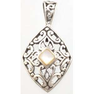 MOP Pendant with Lattice   Sterling Silver