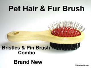 NEW WOOD HANDLE PET DOG CAT HAIR BRUSH COAT GROOMING DOUBLE SIDED PIN 