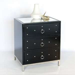  Worlds Away Studded Nightstand   Black Lacquer Furniture & Decor